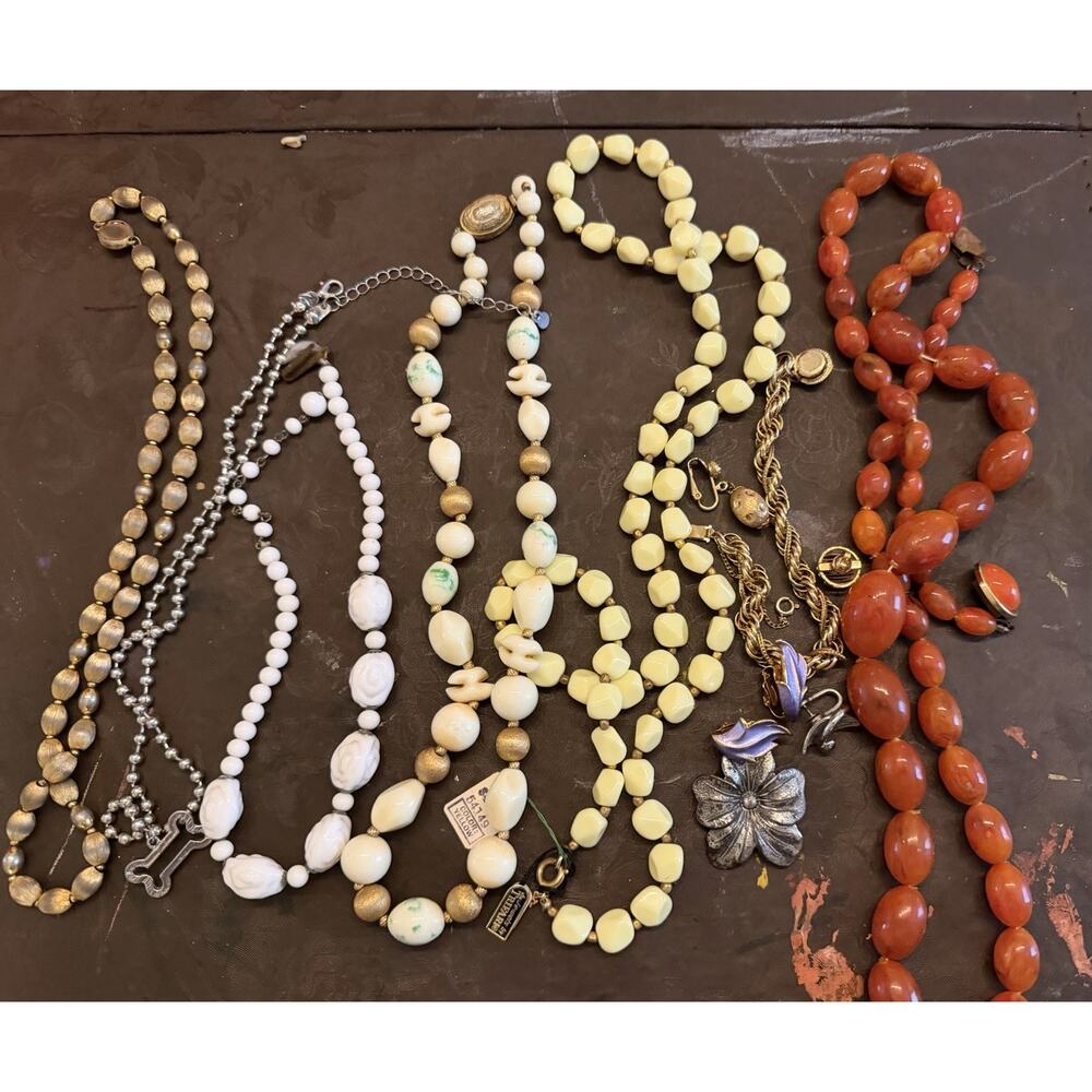 Vintage 50s 60s Lot Of 5 Strand Beaded Necklaces Japan USA W/extras